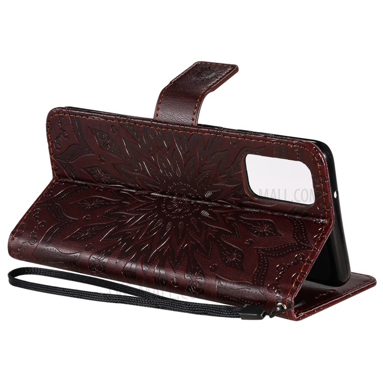 Sunflower Imprint Wallet Leather Casing for Samsung Galaxy S20 Plus - Coffee-9