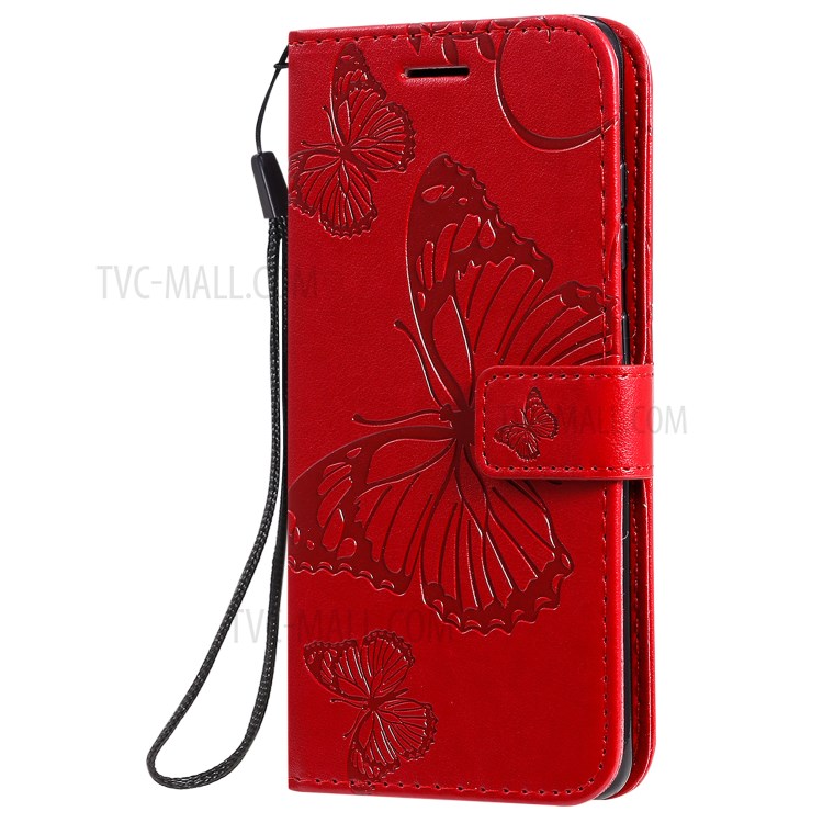 Imprint Butterfly Leather Wallet Casing for Samsung Galaxy S20 - Red-3