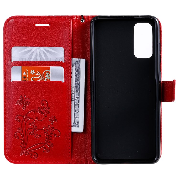 Imprint Butterfly Leather Wallet Casing for Samsung Galaxy S20/S11e - Red-5