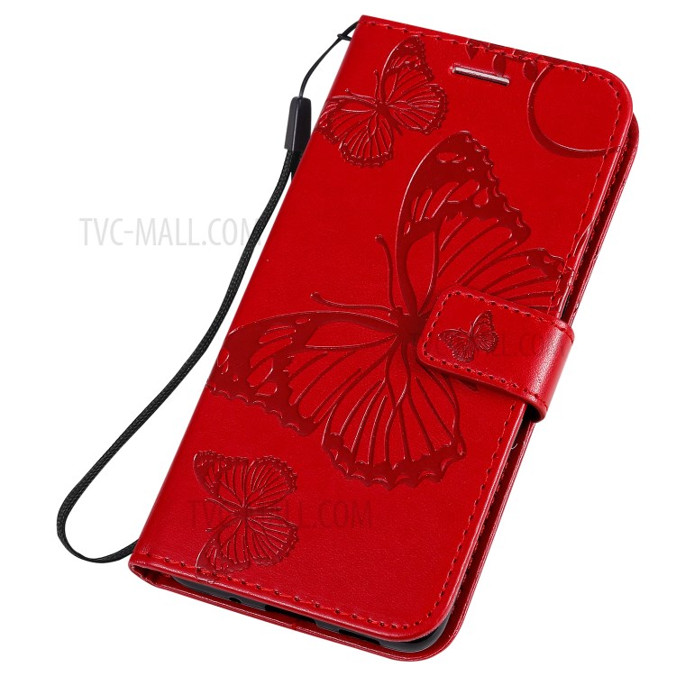 Imprint Butterfly Leather Wallet Casing for Samsung Galaxy S20 - Red-6
