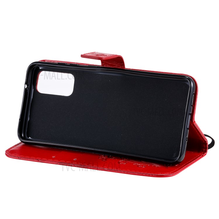 Imprint Butterfly Leather Wallet Casing for Samsung Galaxy S20 - Red-8