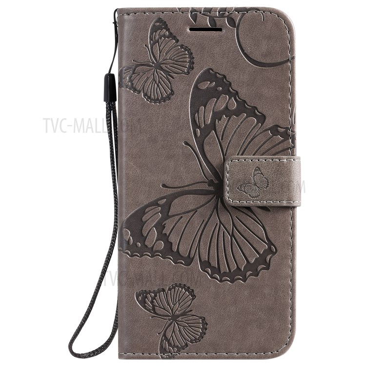 Imprint Butterfly Leather Wallet Casing for Samsung Galaxy S20 - Grey-2