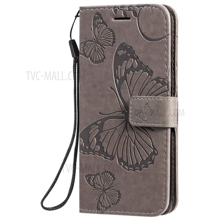 Imprint Butterfly Leather Wallet Casing for Samsung Galaxy S20 - Grey-3