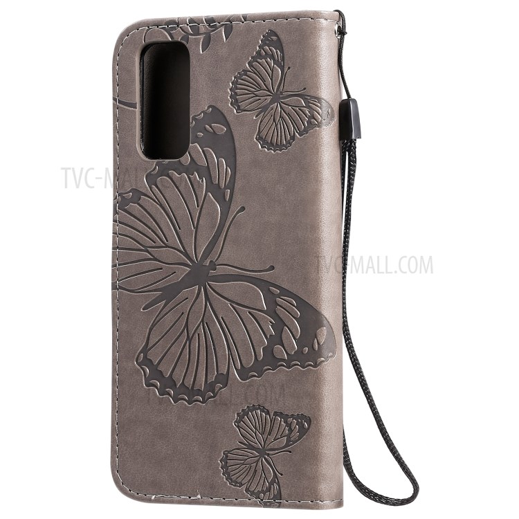 Imprint Butterfly Leather Wallet Casing for Samsung Galaxy S20 - Grey-4
