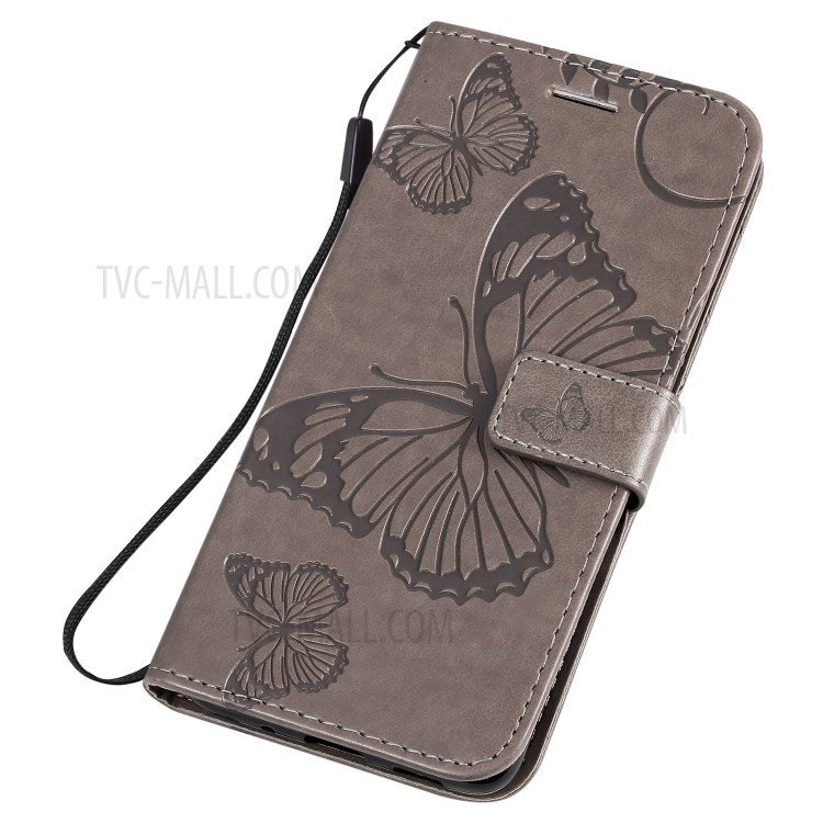 Imprint Butterfly Leather Wallet Casing for Samsung Galaxy S20 - Grey-6