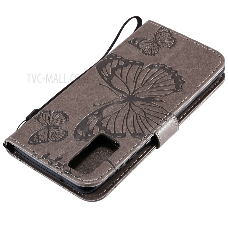 Imprint Butterfly Leather Wallet Casing for Samsung Galaxy S20 - Grey-7