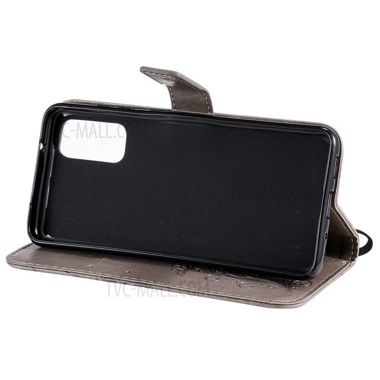 Imprint Butterfly Leather Wallet Casing for Samsung Galaxy S20 - Grey-8