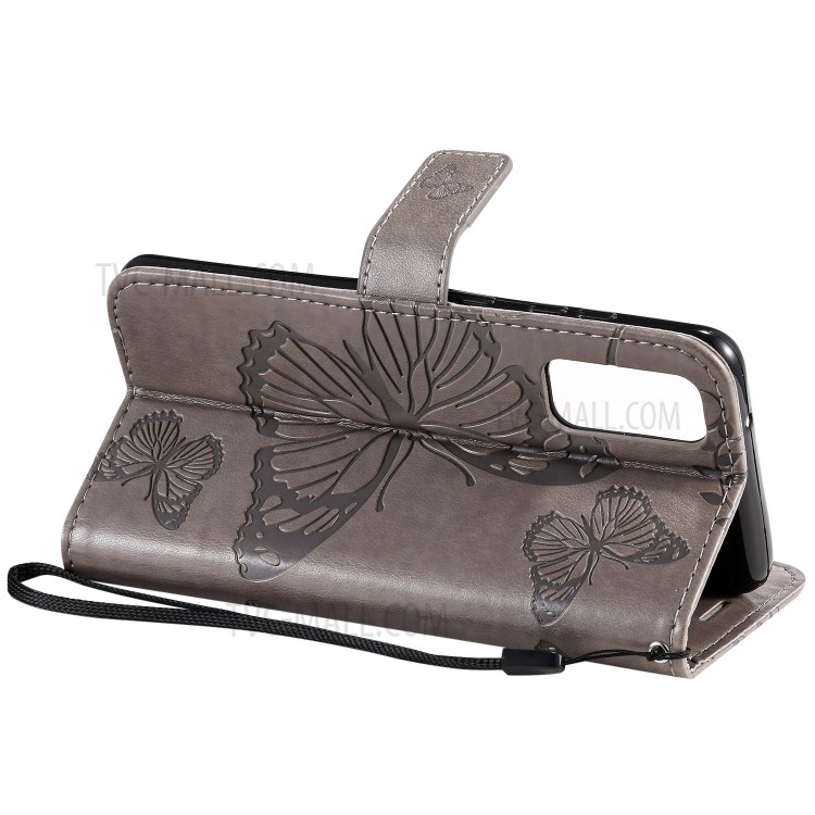 Imprint Butterfly Leather Wallet Casing for Samsung Galaxy S20 - Grey-9