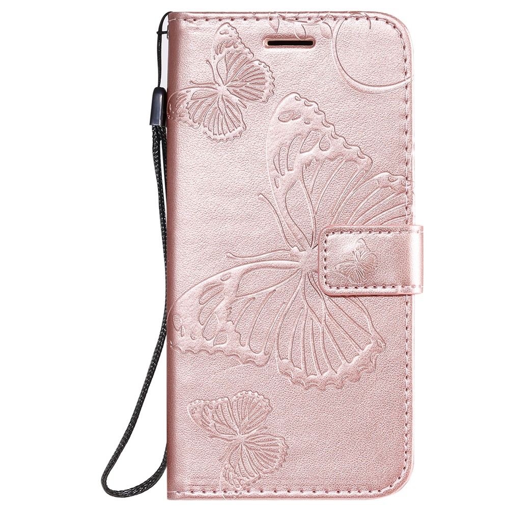 Imprint Butterfly Leather Wallet Casing for Samsung Galaxy S20 - Rose Gold-2