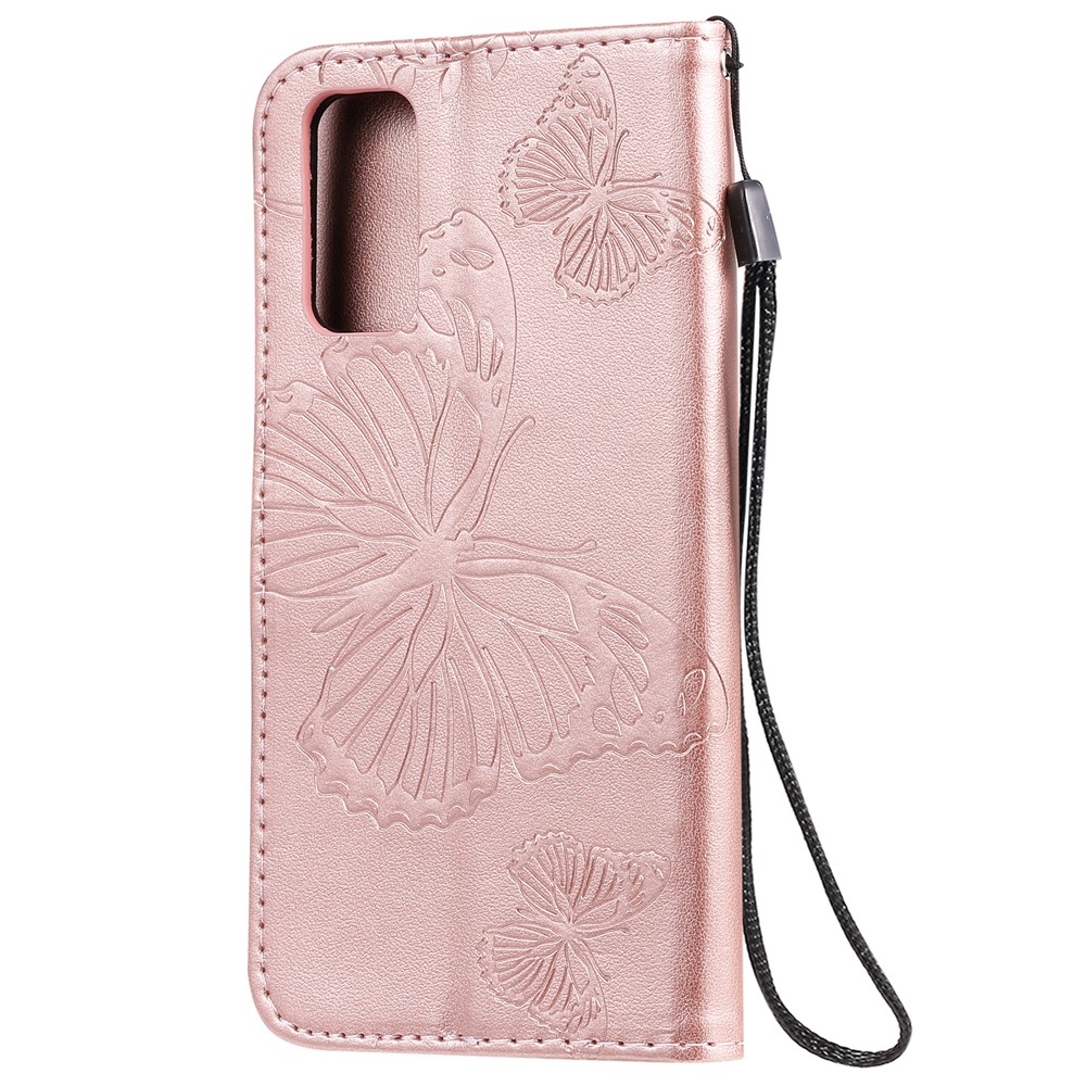 Imprint Butterfly Leather Wallet Casing for Samsung Galaxy S20 - Rose Gold-4