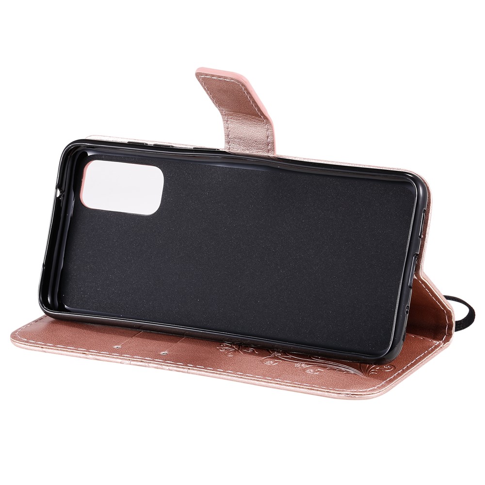 Imprint Butterfly Leather Wallet Casing for Samsung Galaxy S20 - Rose Gold-8
