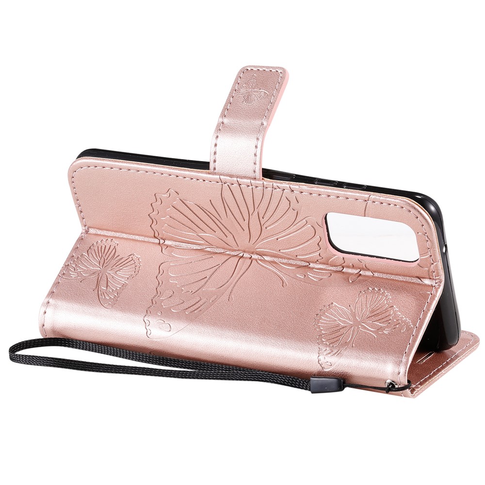 Imprint Butterfly Leather Wallet Casing for Samsung Galaxy S20 - Rose Gold-9
