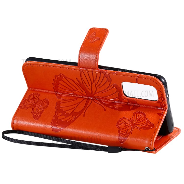 Imprint Butterfly Leather Wallet Casing for Samsung Galaxy S20 - Orange-10