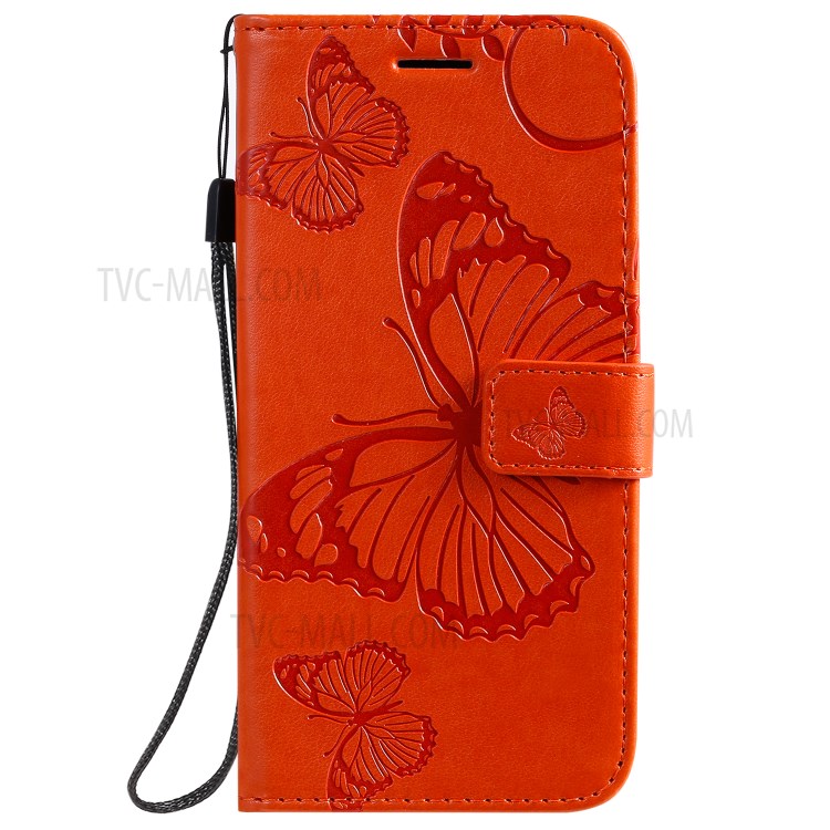 Imprint Butterfly Leather Wallet Casing for Samsung Galaxy S20 - Orange-2