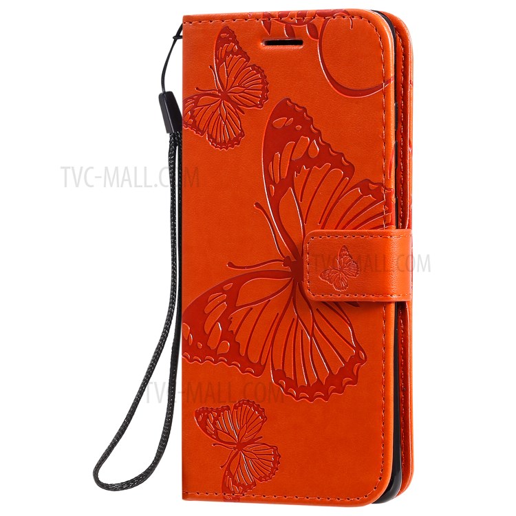 Imprint Butterfly Leather Wallet Casing for Samsung Galaxy S20 - Orange-3