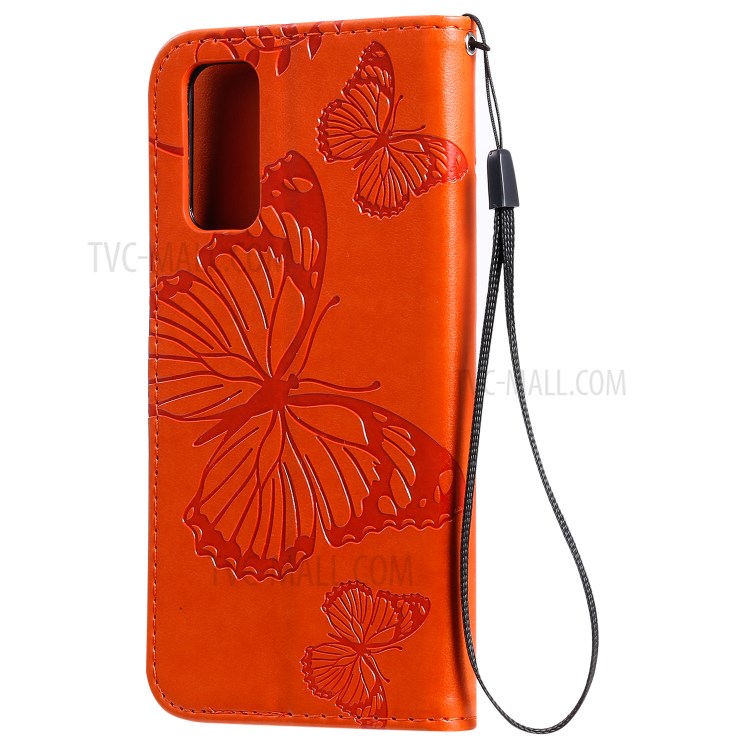 Imprint Butterfly Leather Wallet Casing for Samsung Galaxy S20 - Orange-4