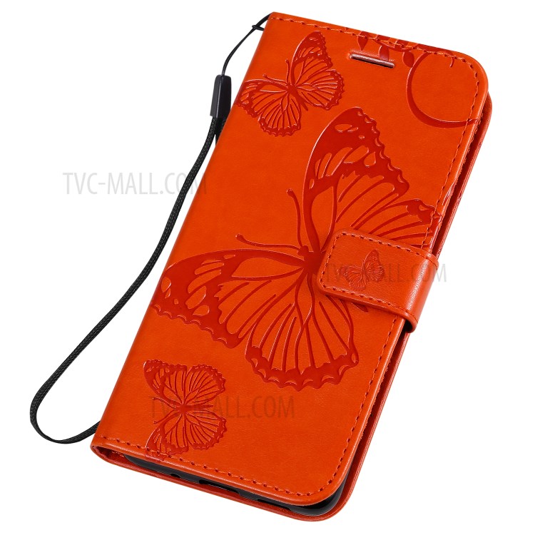 Imprint Butterfly Leather Wallet Casing for Samsung Galaxy S20 - Orange-6