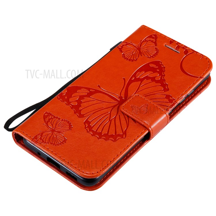 Imprint Butterfly Leather Wallet Casing for Samsung Galaxy S20 - Orange-7