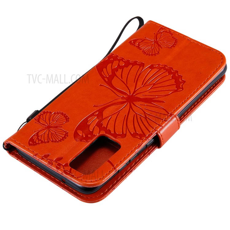 Imprint Butterfly Leather Wallet Casing for Samsung Galaxy S20 - Orange-8