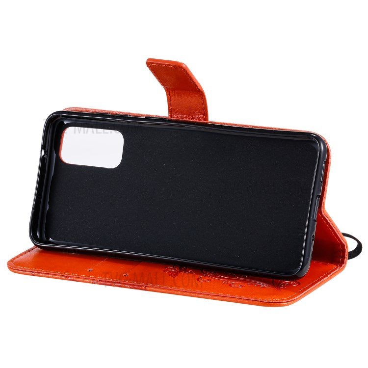 Imprint Butterfly Leather Wallet Casing for Samsung Galaxy S20 - Orange-9