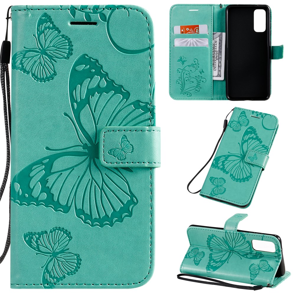 Imprint Butterfly Leather Wallet Casing for Samsung Galaxy S20 - Green-1