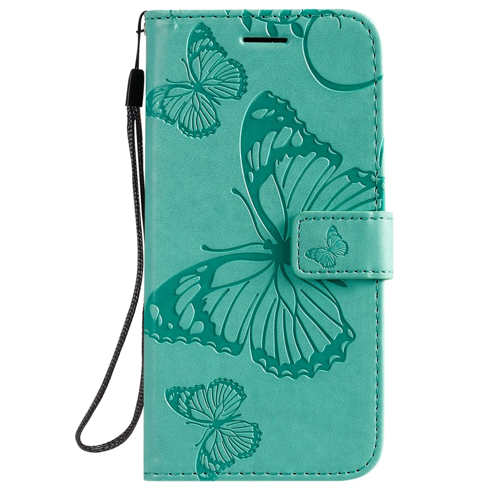 Imprint Butterfly Leather Wallet Casing for Samsung Galaxy S20 - Green-2