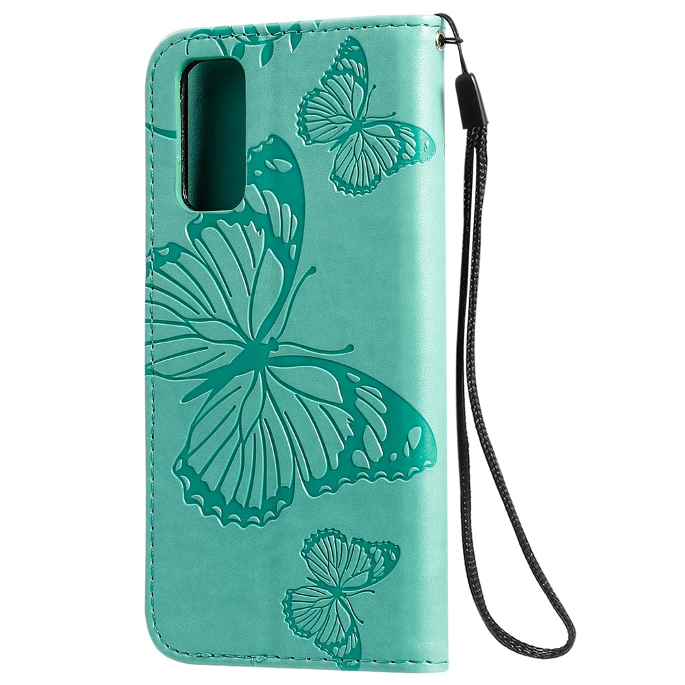 Imprint Butterfly Leather Wallet Casing for Samsung Galaxy S20 - Green-4