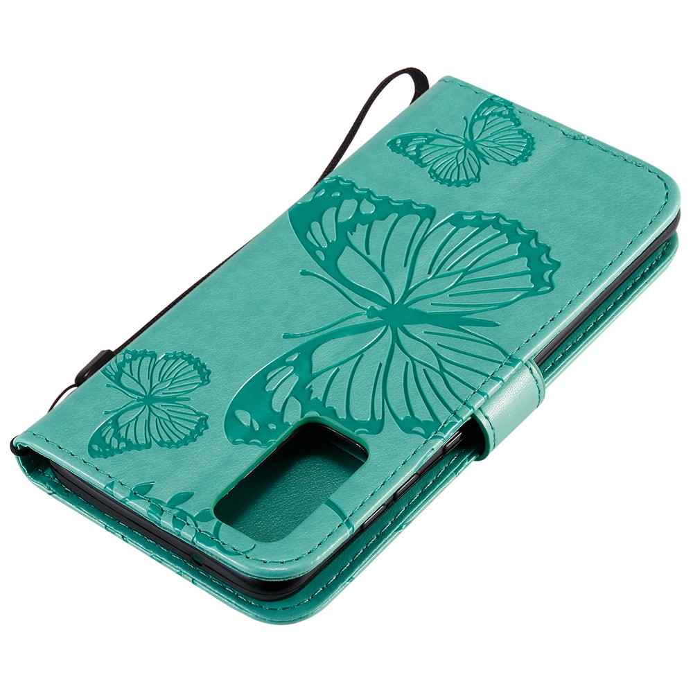 Imprint Butterfly Leather Wallet Casing for Samsung Galaxy S20 - Green-7