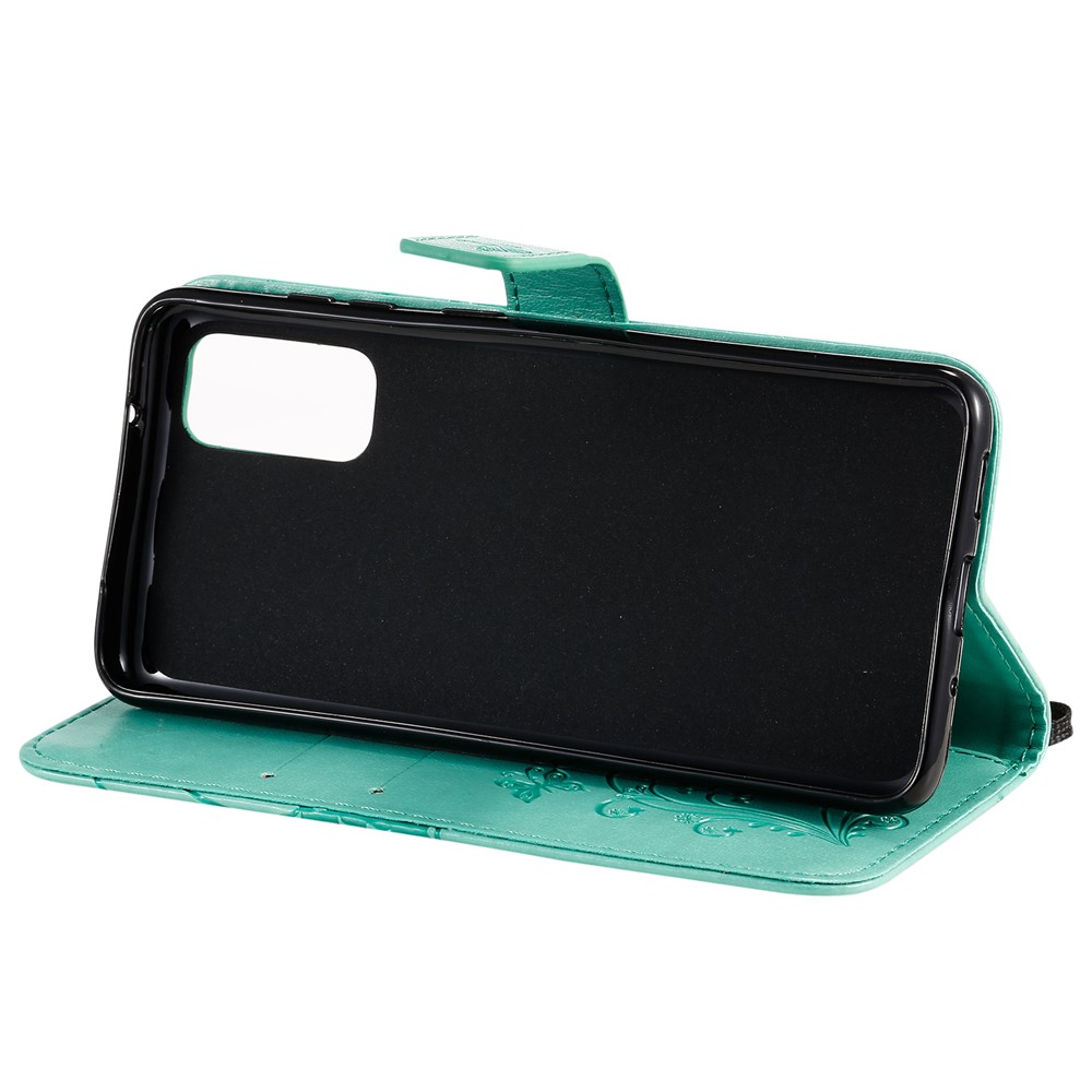 Imprint Butterfly Leather Wallet Casing for Samsung Galaxy S20 - Green-8