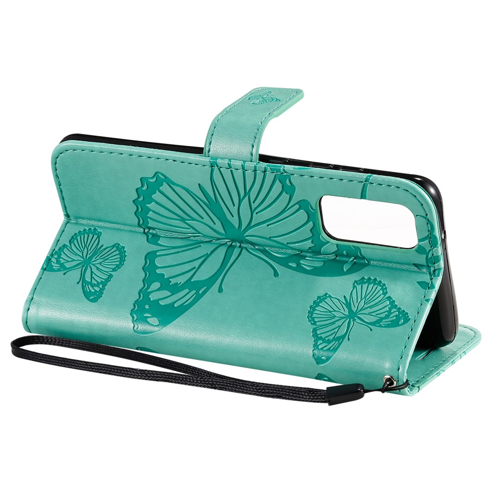 Imprint Butterfly Leather Wallet Casing for Samsung Galaxy S20 - Green-9
