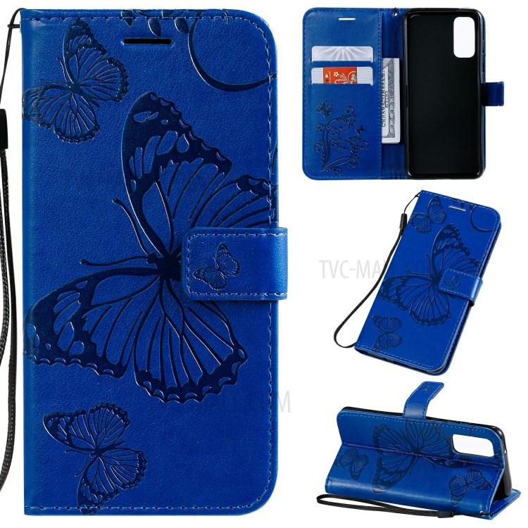 Imprint Butterfly Leather Wallet Casing for Samsung Galaxy S20 - Blue-1