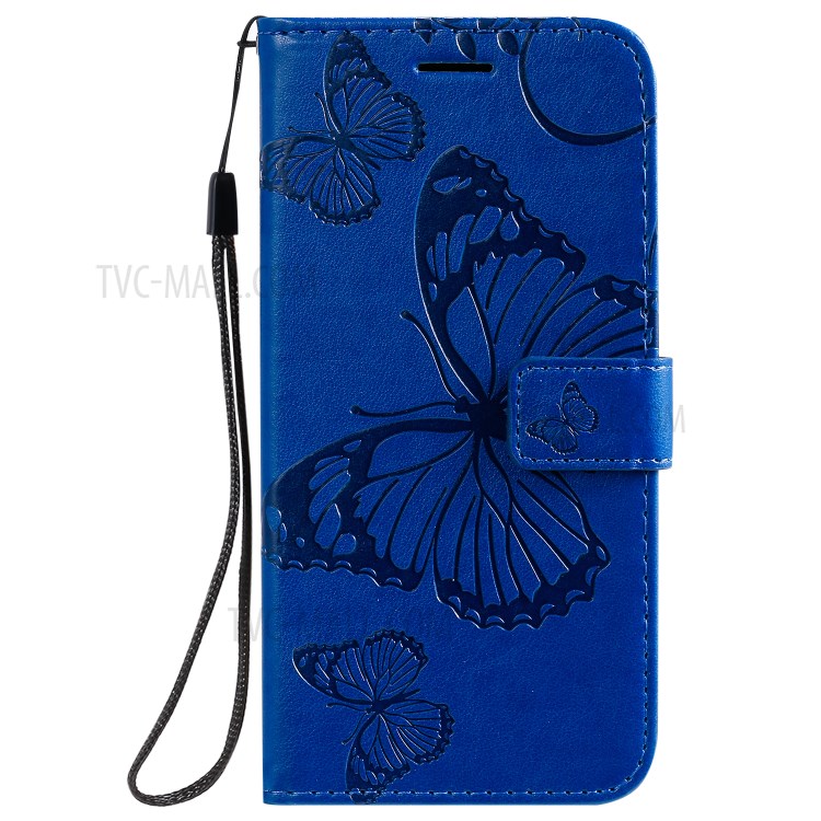 Imprint Butterfly Leather Wallet Casing for Samsung Galaxy S20 - Blue-2