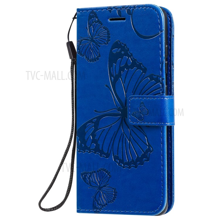 Imprint Butterfly Leather Wallet Casing for Samsung Galaxy S20 - Blue-3