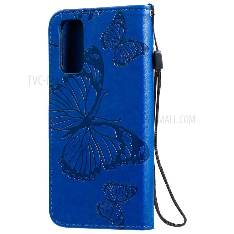 Imprint Butterfly Leather Wallet Casing for Samsung Galaxy S20 - Blue-4