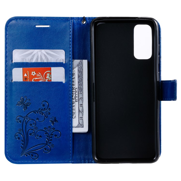 Imprint Butterfly Leather Wallet Casing for Samsung Galaxy S20 - Blue-5