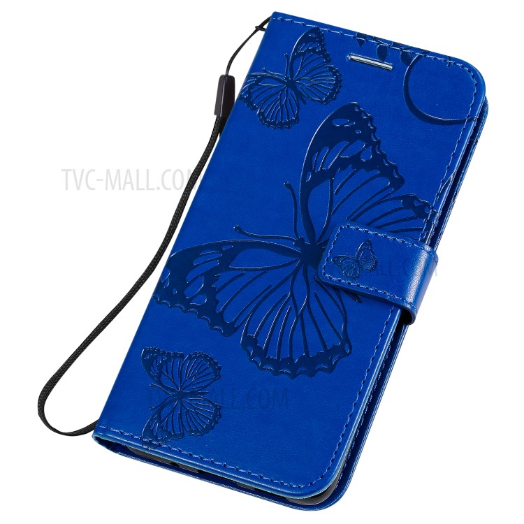 Imprint Butterfly Leather Wallet Casing for Samsung Galaxy S20 - Blue-6