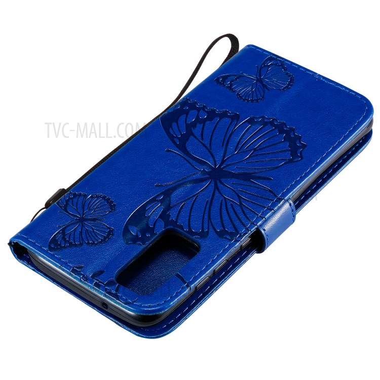 Imprint Butterfly Leather Wallet Casing for Samsung Galaxy S20 - Blue-7