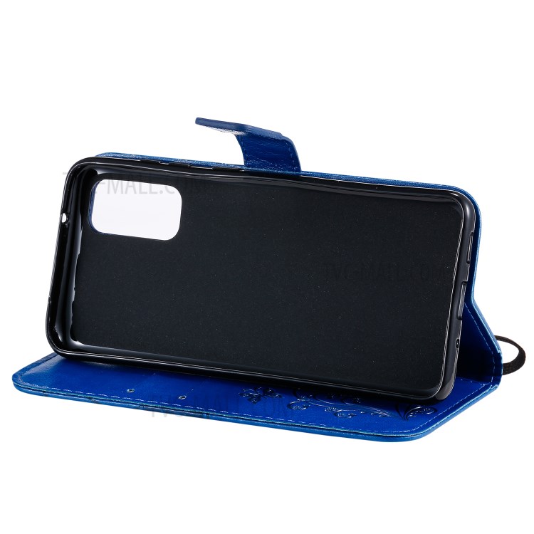 Imprint Butterfly Leather Wallet Casing for Samsung Galaxy S20 - Blue-8