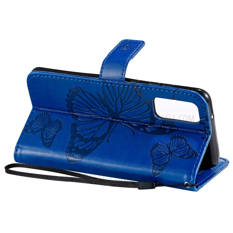 Imprint Butterfly Leather Wallet Casing for Samsung Galaxy S20 - Blue-9
