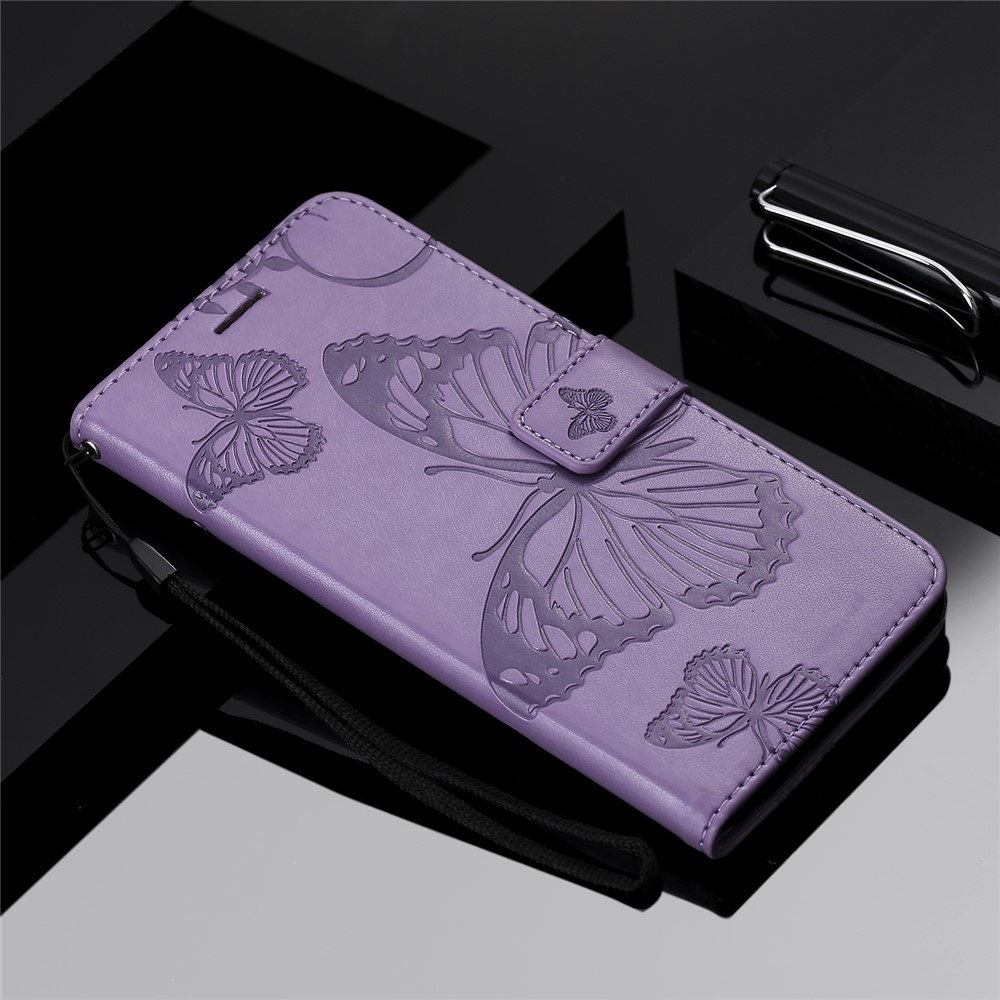 KT Imprinting Flower Série-2 Empreinte Butterfly le Cuir Portefeuille Pour Samsung Galaxy S20 4g / S20 5G - Violet-10