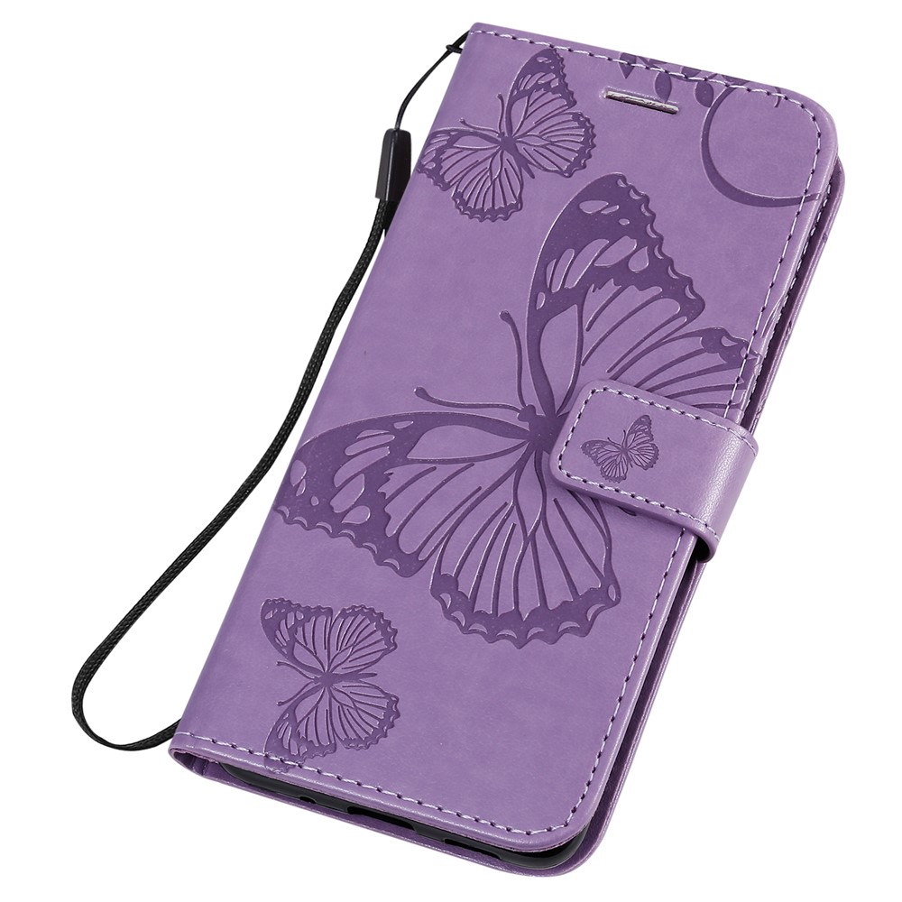 Imprint Butterfly Leather Wallet Casing for Samsung Galaxy S20 - Purple-6