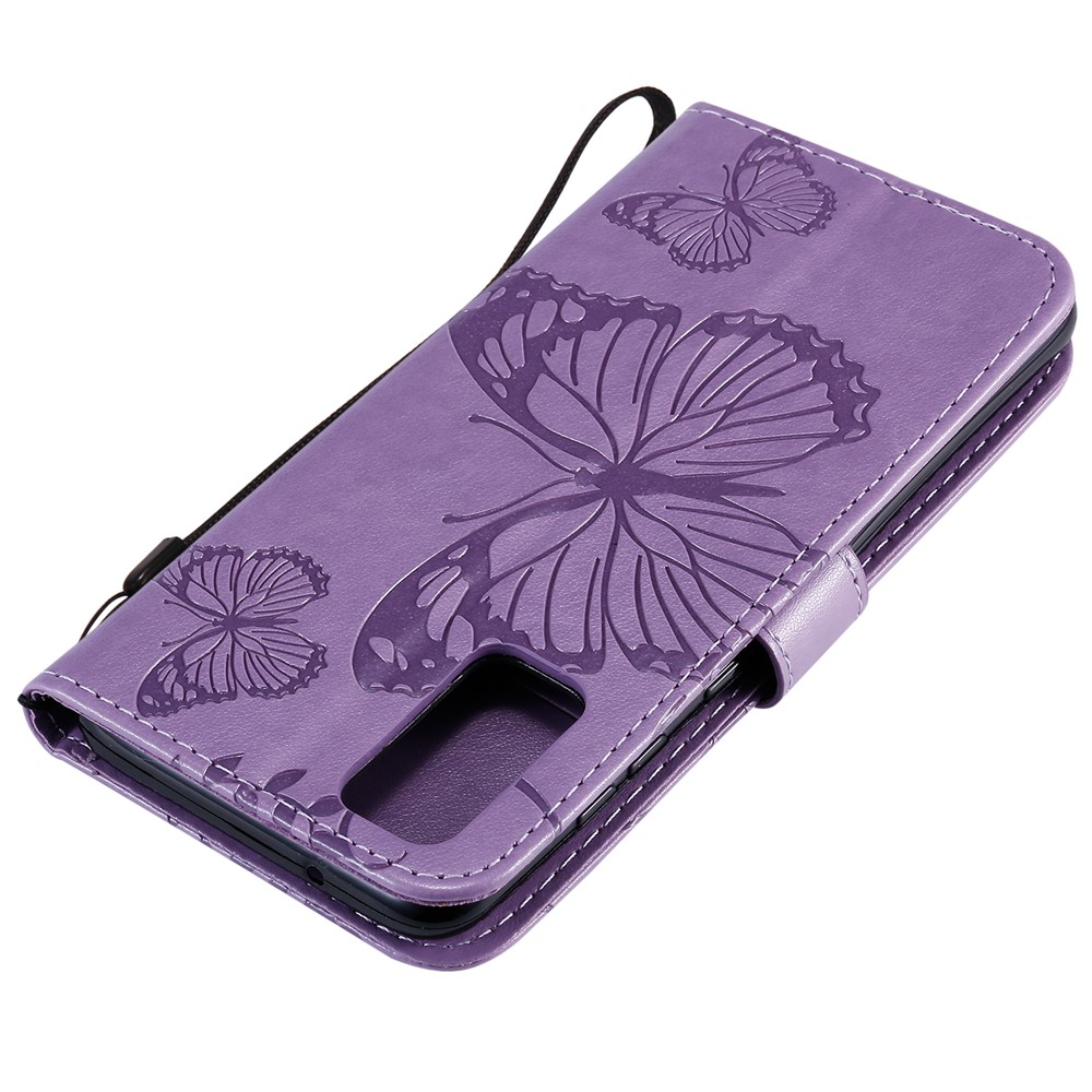 Imprint Butterfly Leather Wallet Casing for Samsung Galaxy S20 - Purple-7