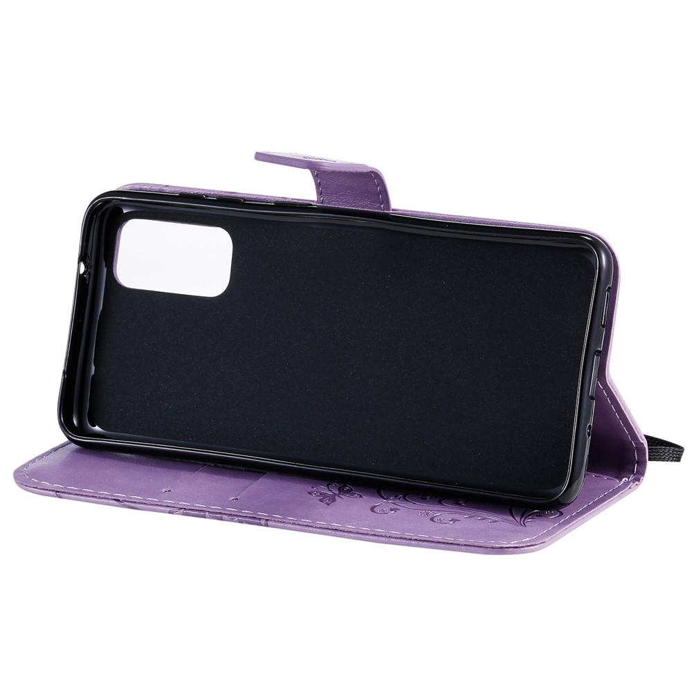 Imprint Butterfly Leather Wallet Casing for Samsung Galaxy S20 - Purple-8