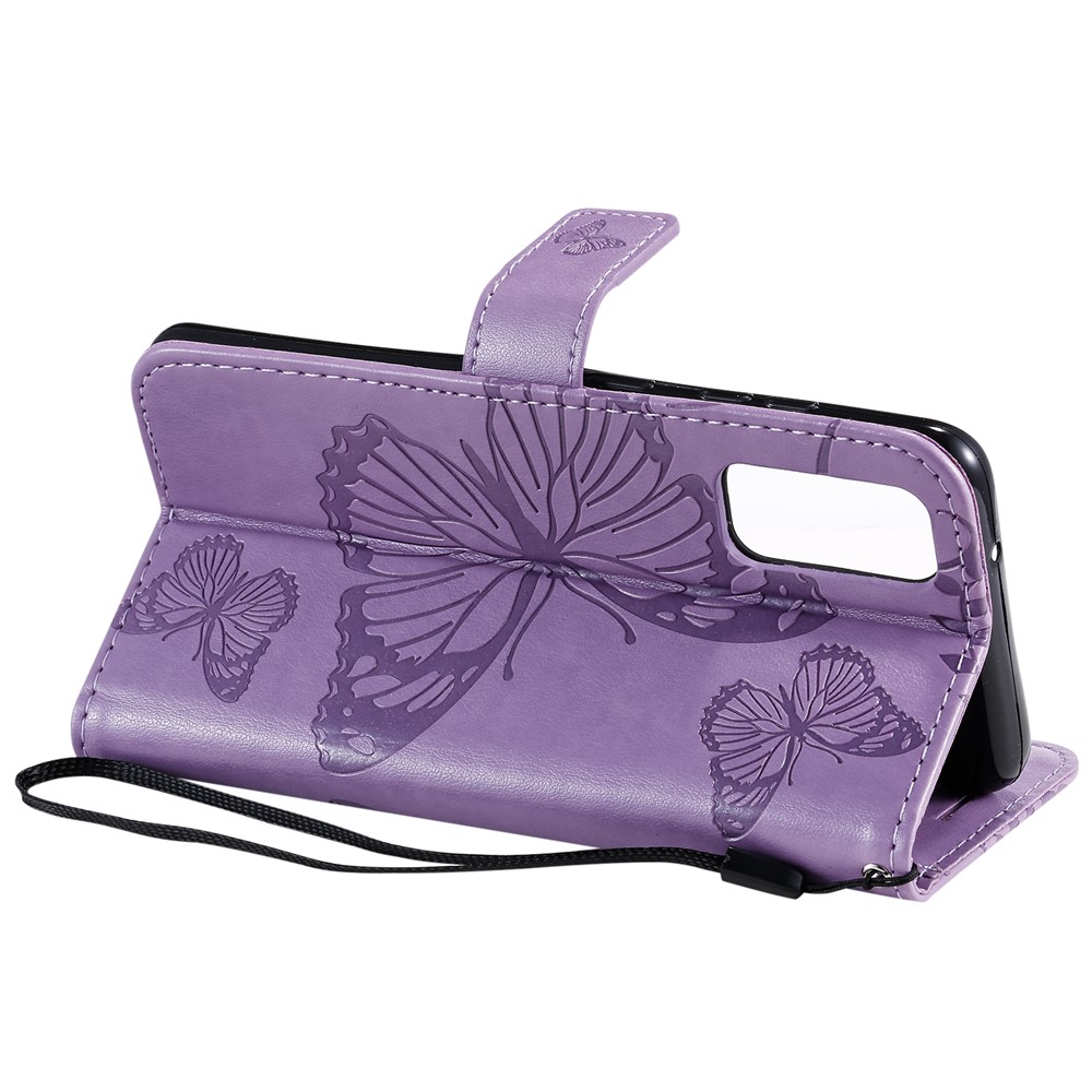 Imprint Butterfly Leather Wallet Casing for Samsung Galaxy S20 - Purple-9