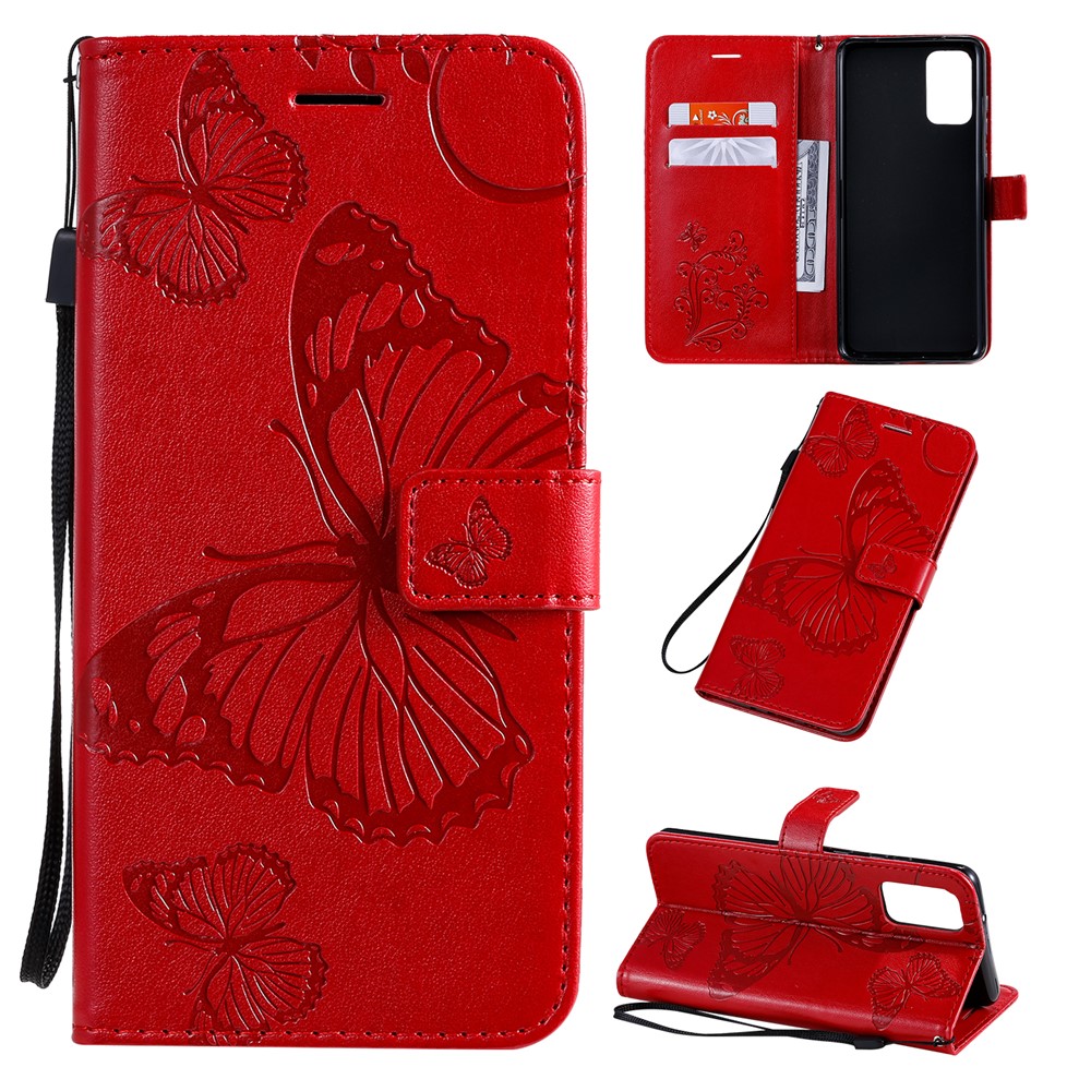 Butterfly Imprint Leather Stylish Case for Samsung Galaxy S20 Plus - Red-1