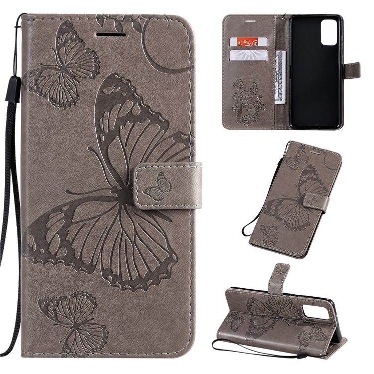 Butterfly Imprint Leather Stylish Case for Samsung Galaxy S20 Plus - Grey-1