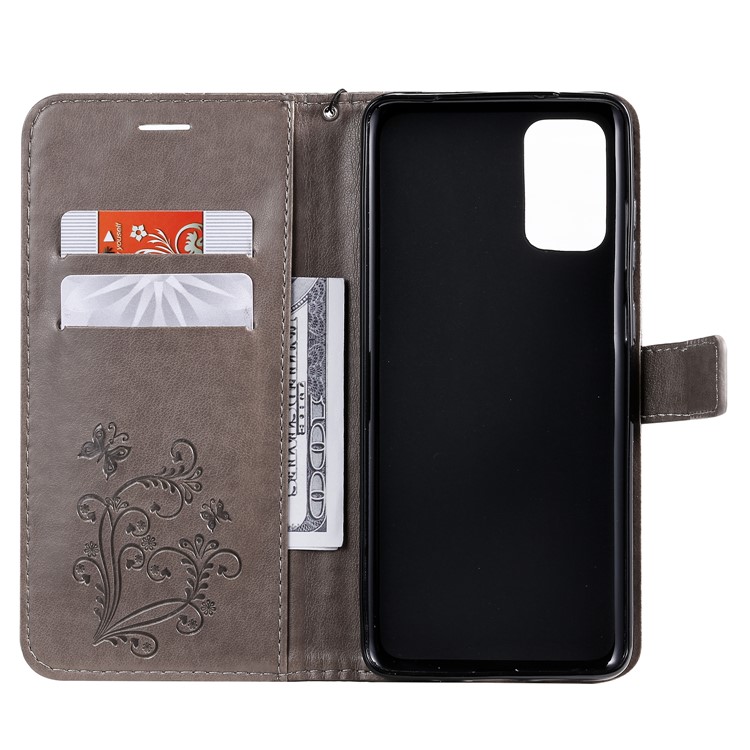 KT Imprinting Flower Series-2 Butterfly Imprint Leather Stylish Case for Samsung Galaxy S20 Plus - Grey-3