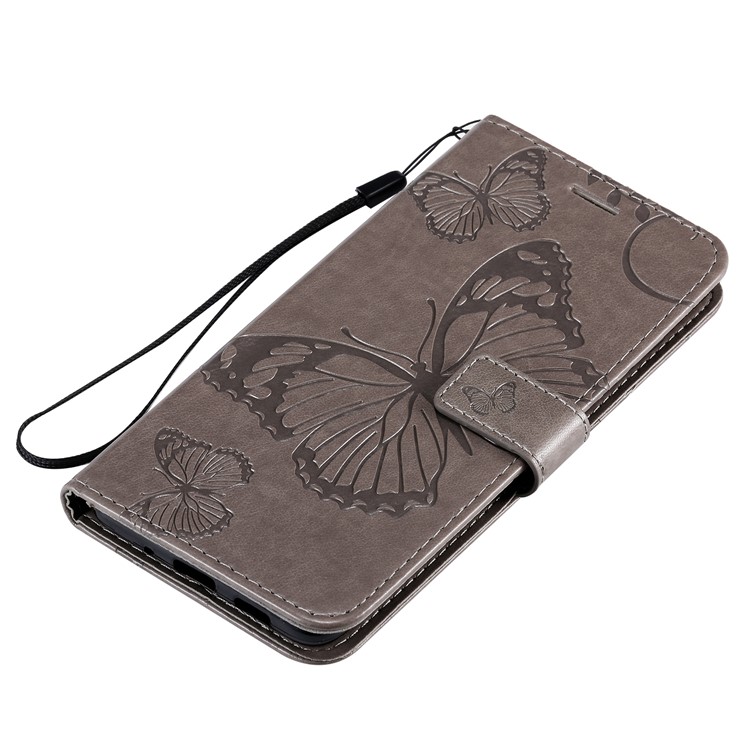 KT Imprinting Flower Series-2 Butterfly Imprint Leather Stylish Case for Samsung Galaxy S20 Plus - Grey-9