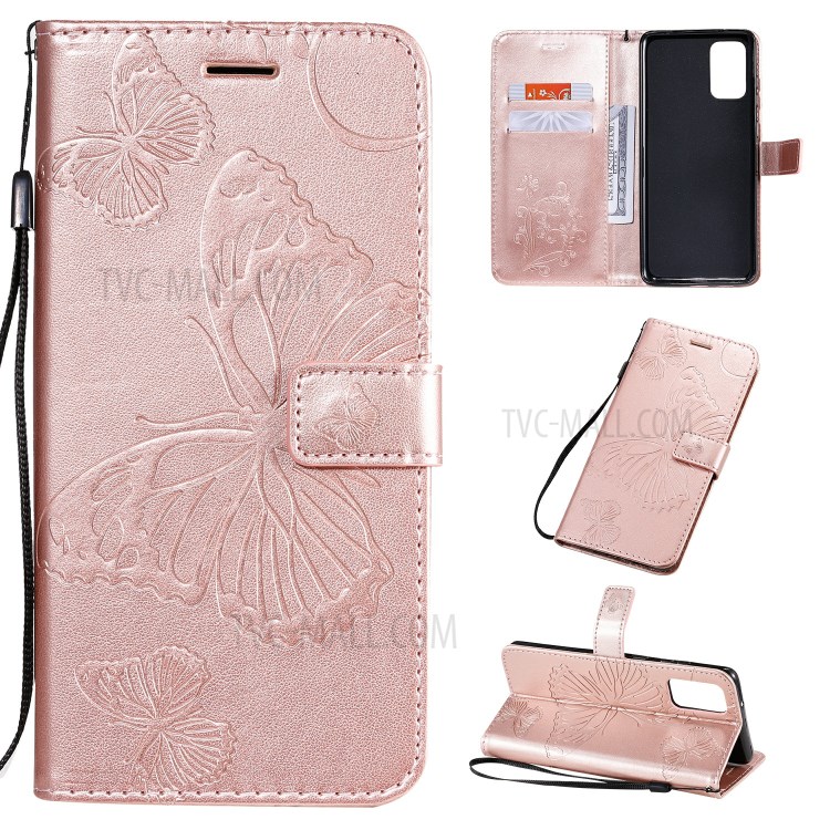 Butterfly Imprint Leather Stylish Case for Samsung Galaxy S20 Plus - Rose Gold-1