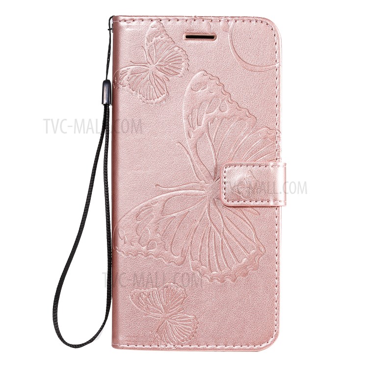 Butterfly Imprint Leather Stylish Case for Samsung Galaxy S20 Plus - Rose Gold-2